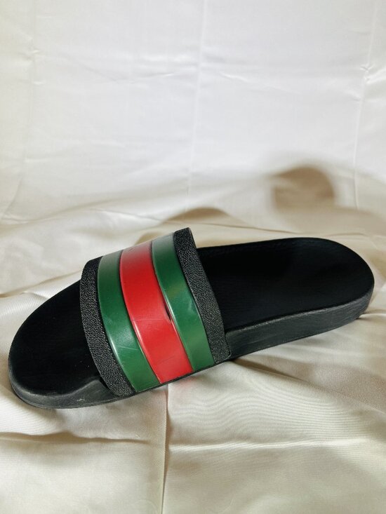 Gucci Men\'s Slide Sandals 308234 GIB10 Black Green Red Striped Rubber Size 7 main image 5